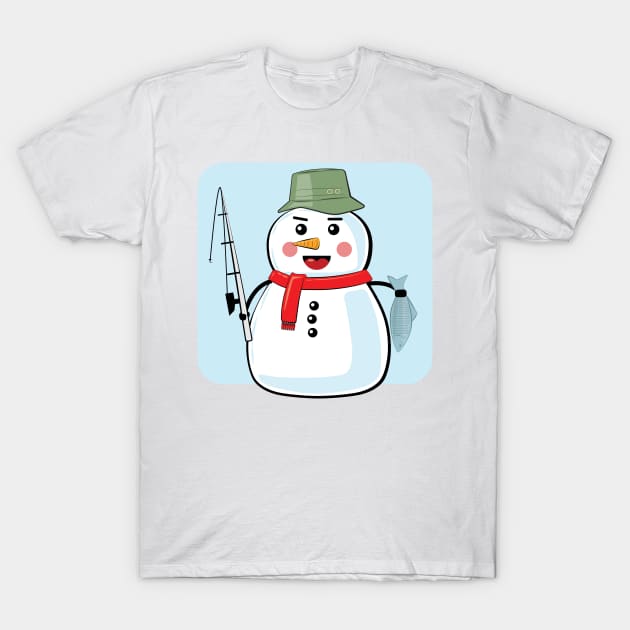 Snowman Fisher - Funny Illustration T-Shirt by DesignWood Atelier